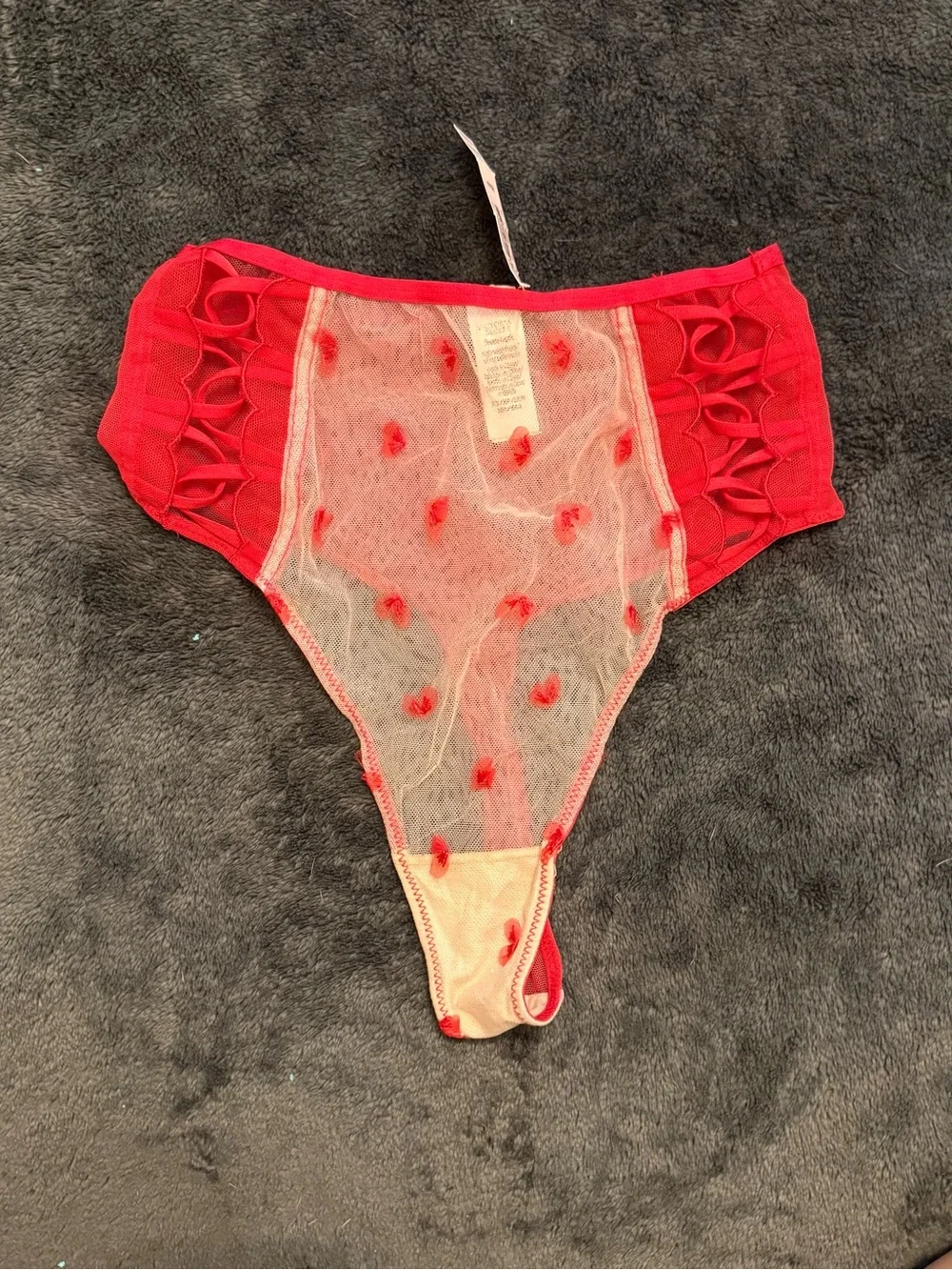 Victoria's Secret Red Sheer Heart Mesh Lingerie 3-piece Set